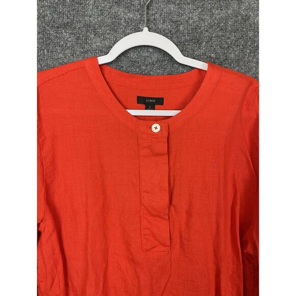J Crew Linen Tunic Top Orange 1/4 Button 3/4 Sleeve Women's Size L - Picture 2 of 16